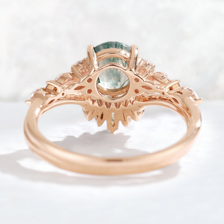 Unique Round Cut Moss Agate Captivating Ring Set 2pcs