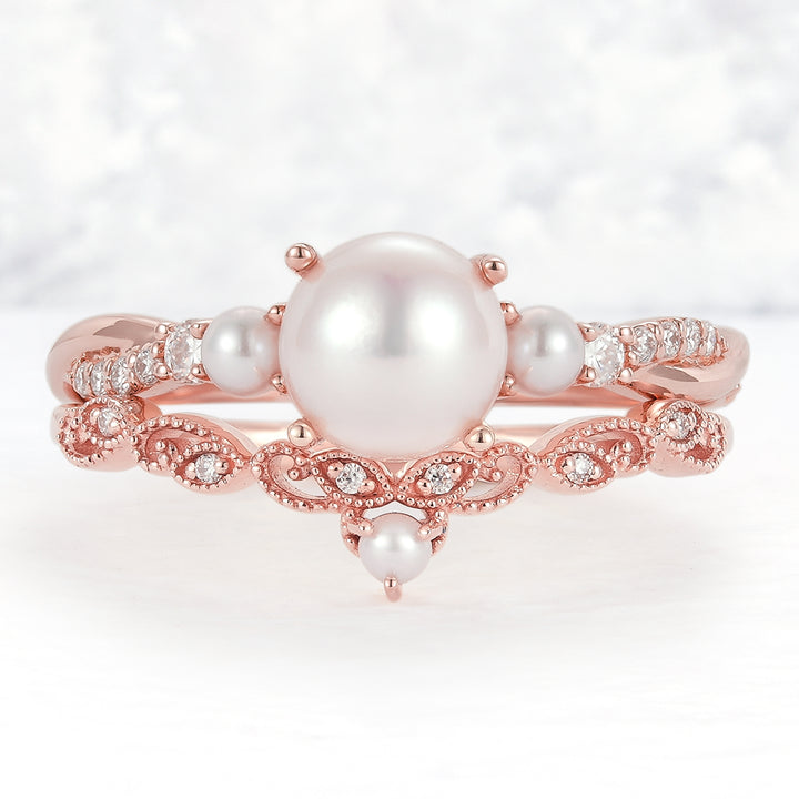 Unique Round Pearl Twisted Ring Set 2pcs