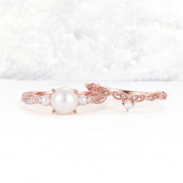 Unique Round Pearl Twisted Ring Set 2pcs