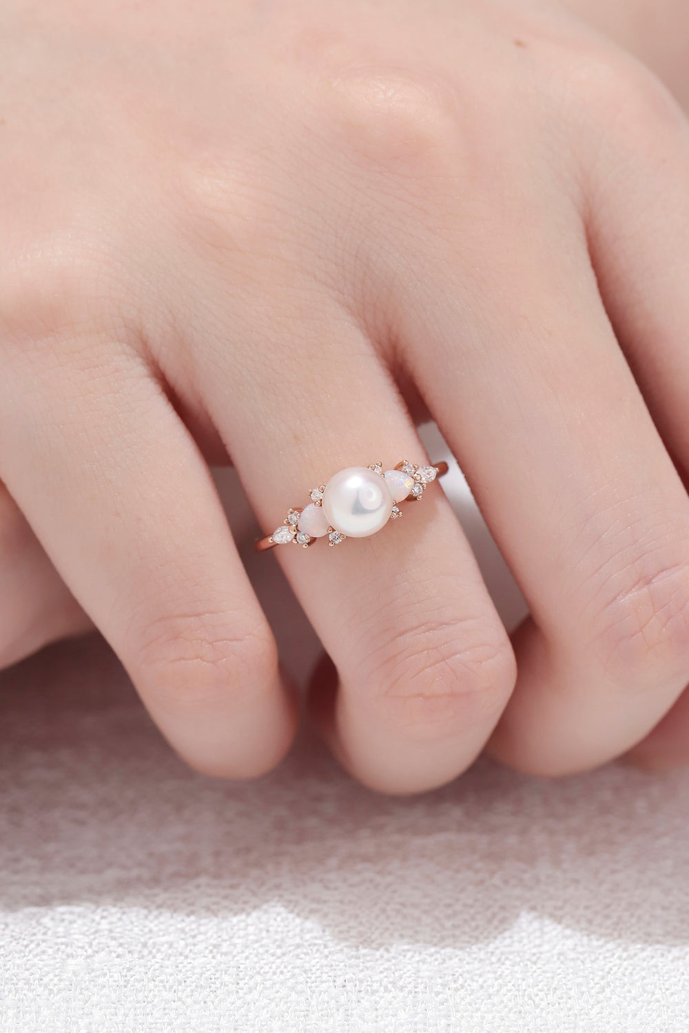Unique Round Pearl and Opal Decor Gemstone Ring