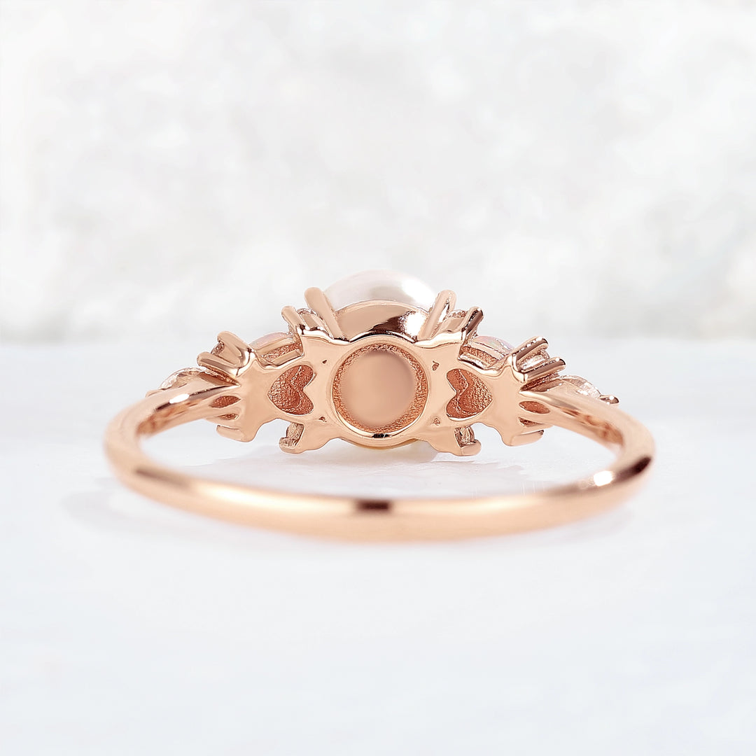 Unique Round Pearl and Opal Decor Gemstone Ring