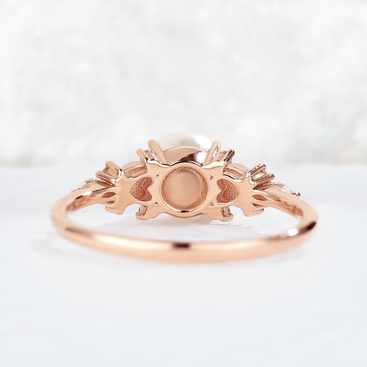 Unique Round Pearl and Opal Decor Gemstone Ring