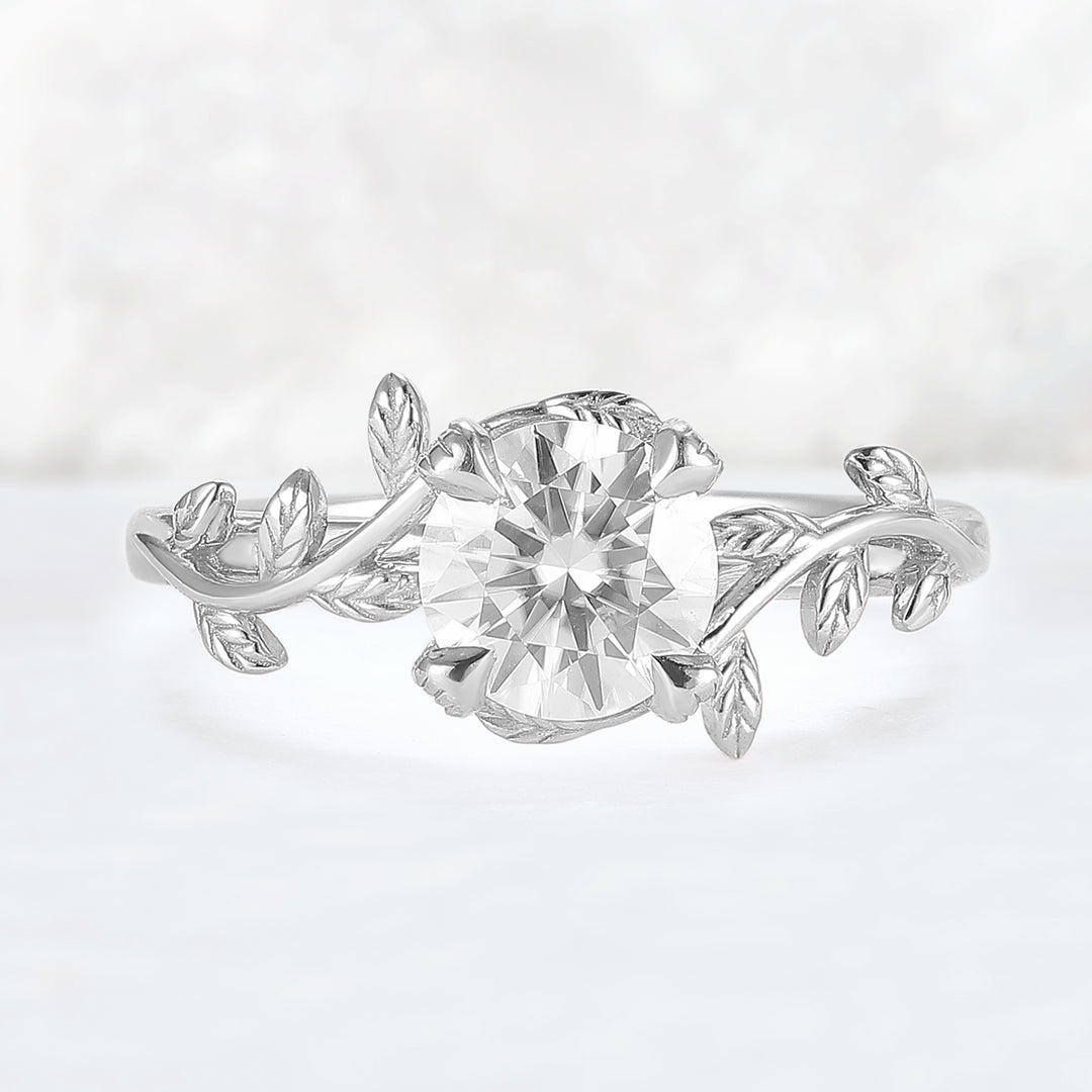 Unique Round Shaped Moissanite Leaf Ring
