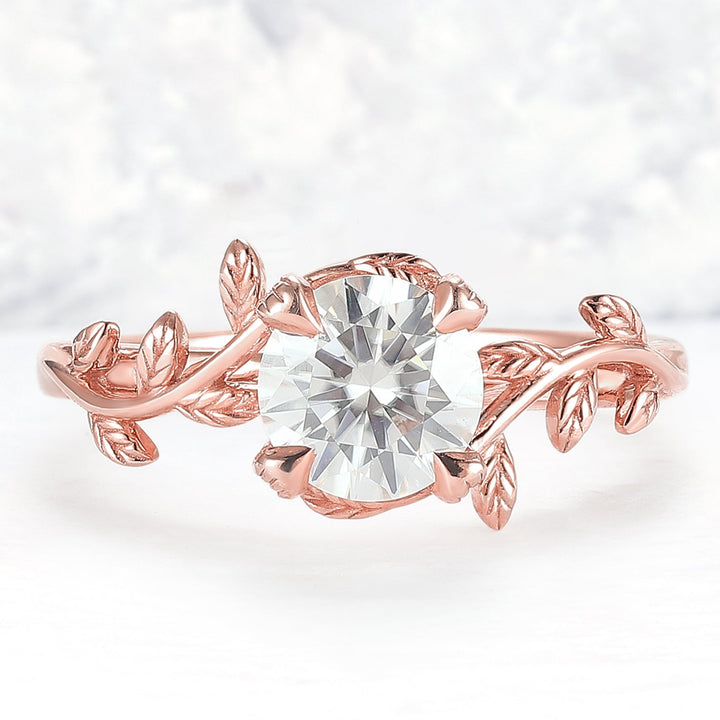 Unique Round Shaped Moissanite Leaf Ring