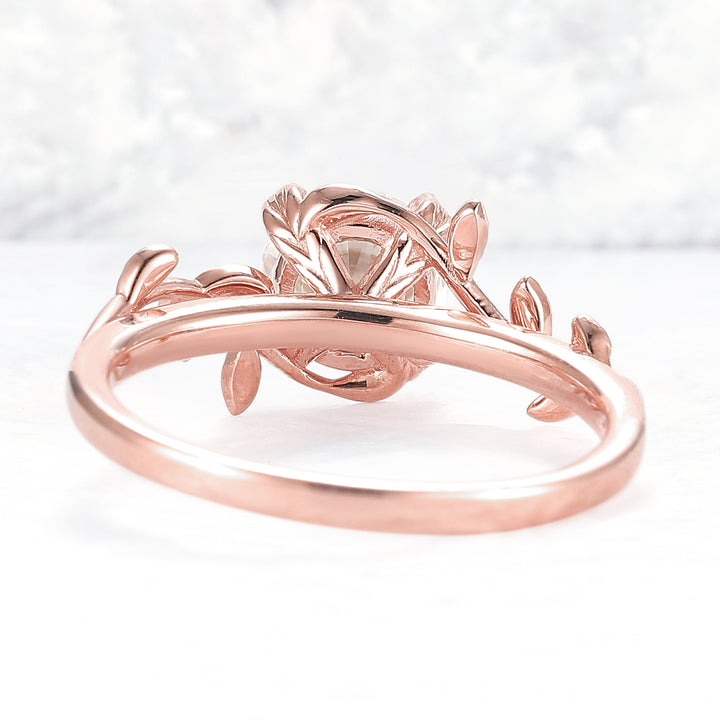 Unique Round Shaped Moissanite Leaf Ring