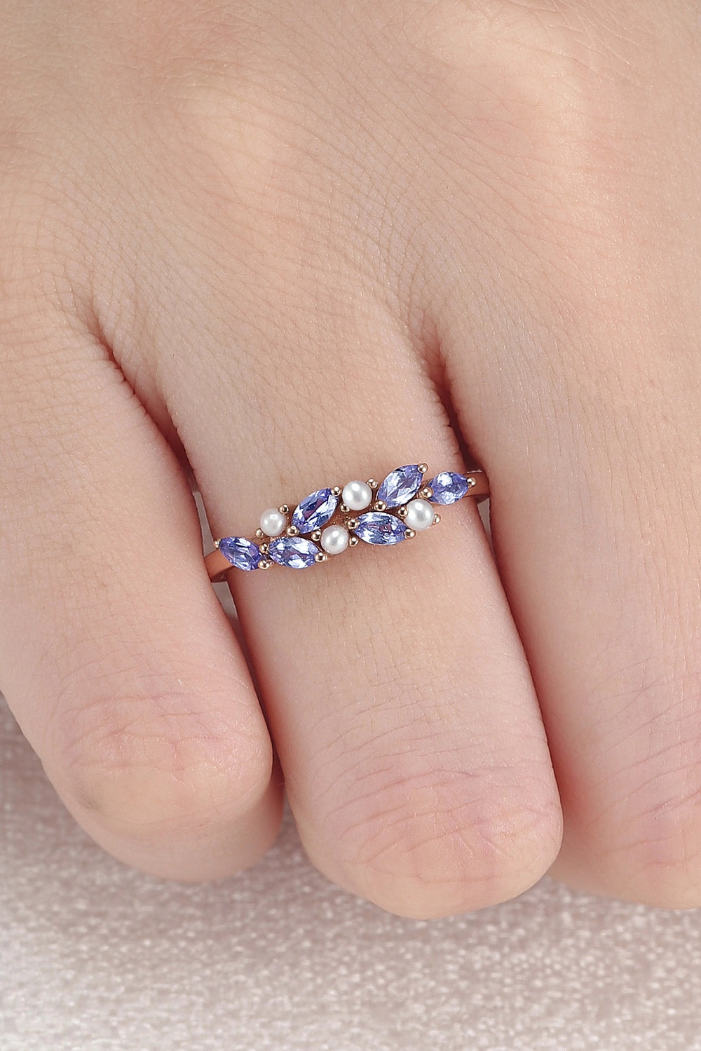 Unique Sapphire and Pearl Half Enternity Wedding Band