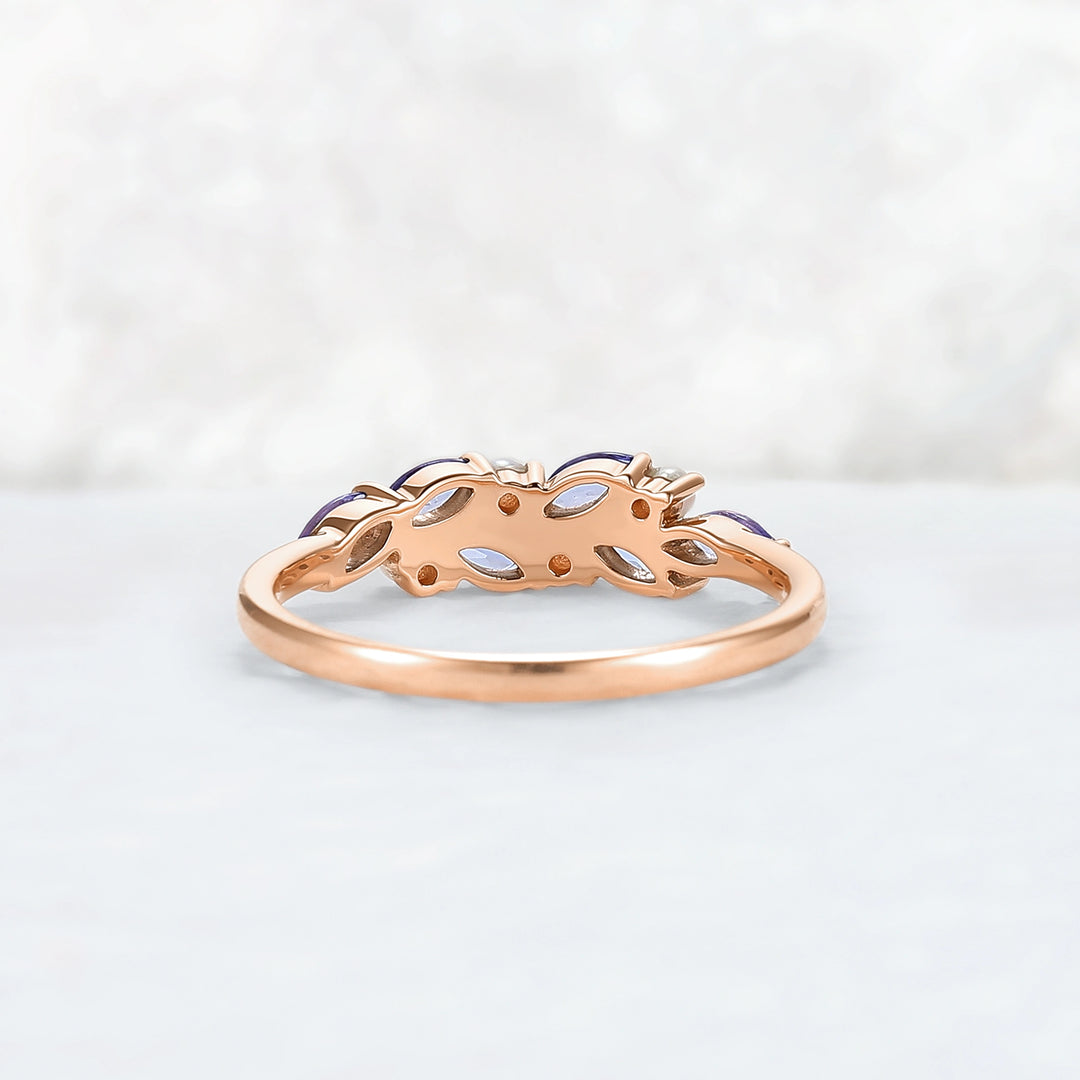 Unique Sapphire and Pearl Half Enternity Wedding Band