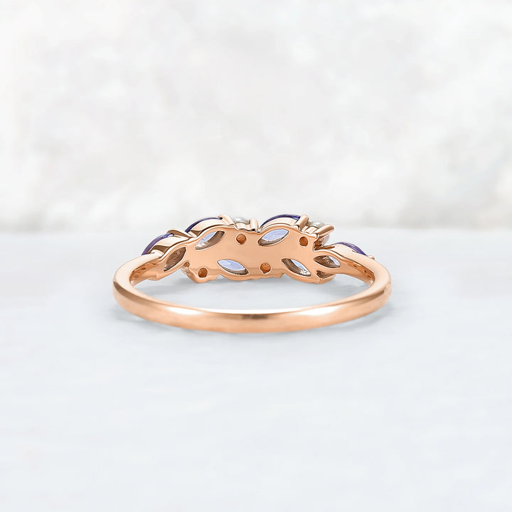 Unique Sapphire and Pearl Half Enternity Wedding Band