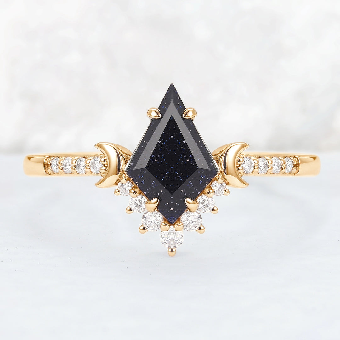 Unique kite Cut Blue Sandstone Moon Gemstone Ring