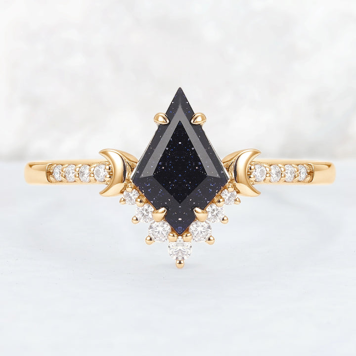 Unique kite Cut Blue Sandstone Moon Gemstone Ring