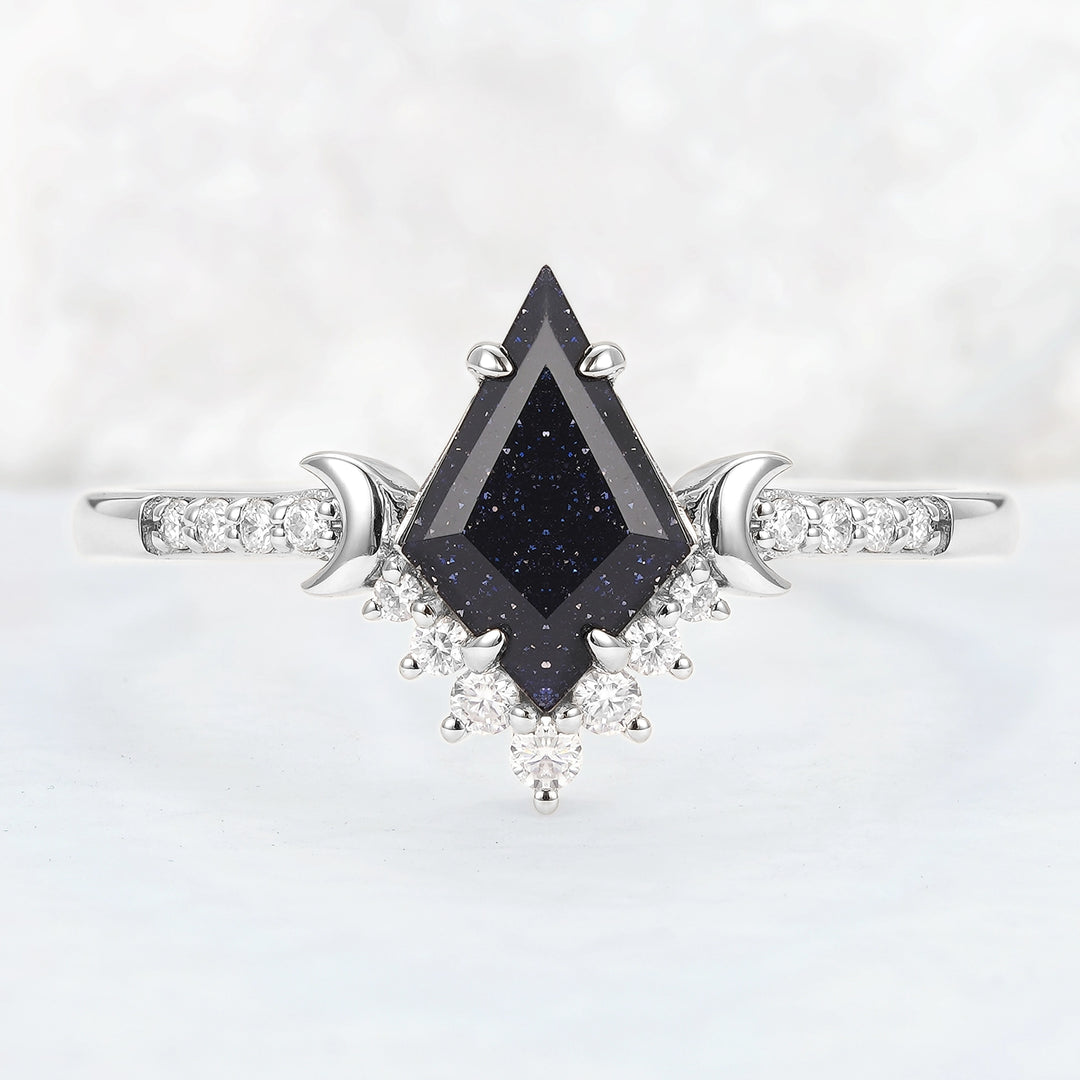 Unique kite Cut Blue Sandstone Moon Gemstone Ring