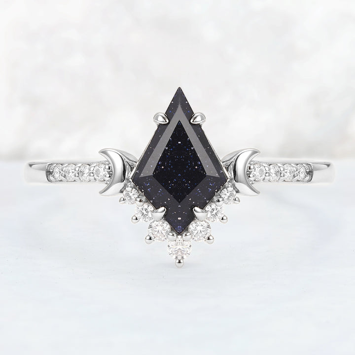 Unique kite Cut Blue Sandstone Moon Gemstone Ring