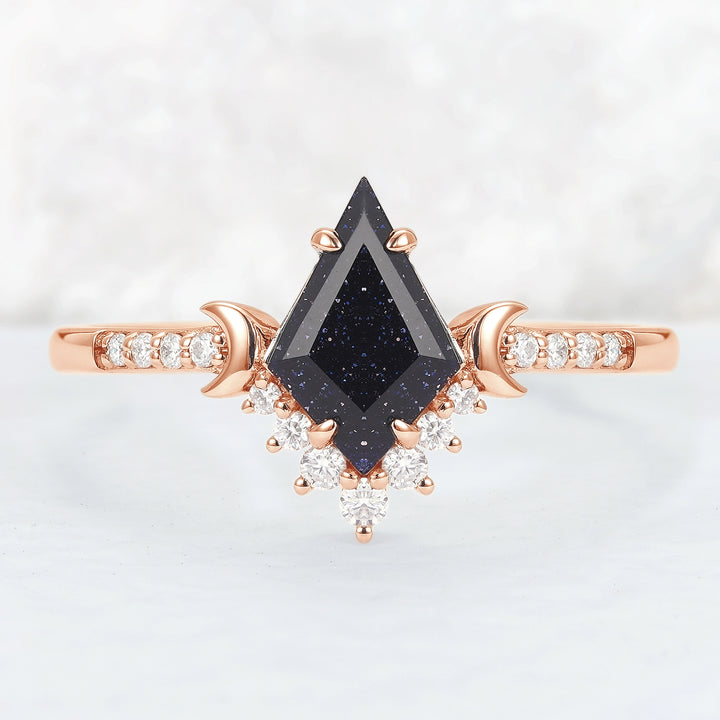 Unique kite Cut Blue Sandstone Moon Gemstone Ring