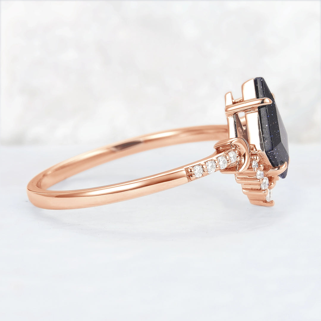 Unique kite Cut Blue Sandstone Moon Gemstone Ring