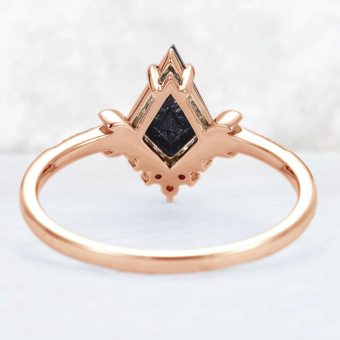 Unique kite Cut Blue Sandstone Moon Gemstone Ring