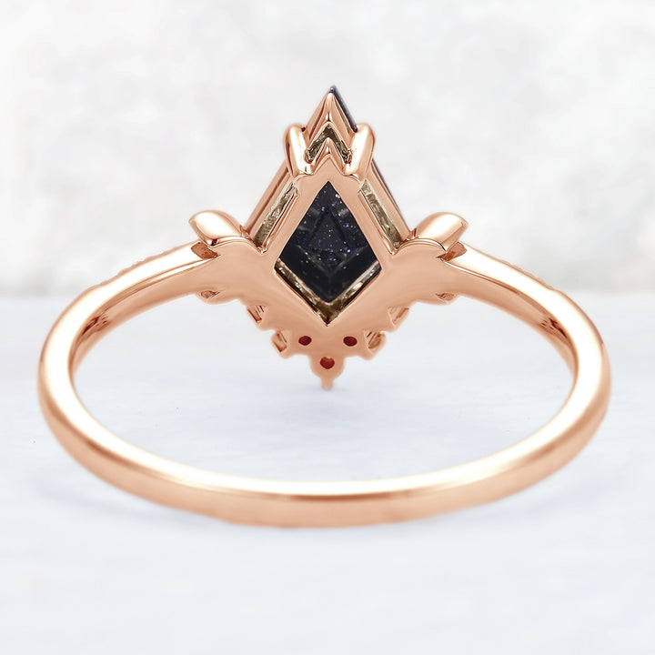 Unique kite Cut Blue Sandstone Moon Gemstone Ring