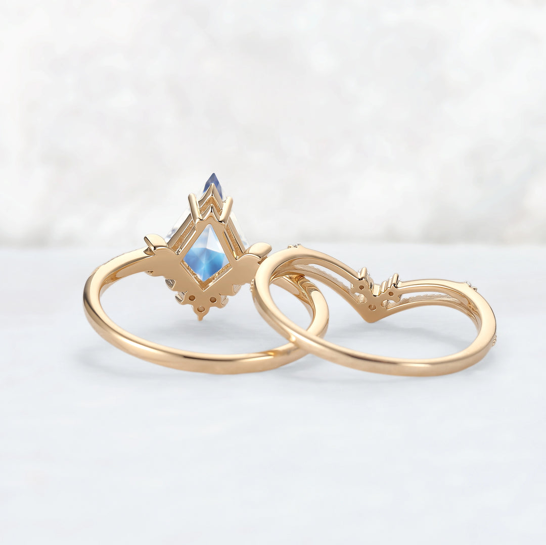 Unique kite Cut Moonstone Moon Gemstone Ring Set 2pcs