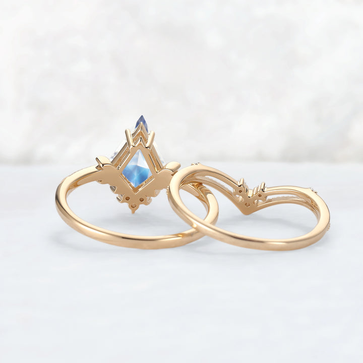 Unique kite Cut Moonstone Moon Gemstone Ring Set 2pcs