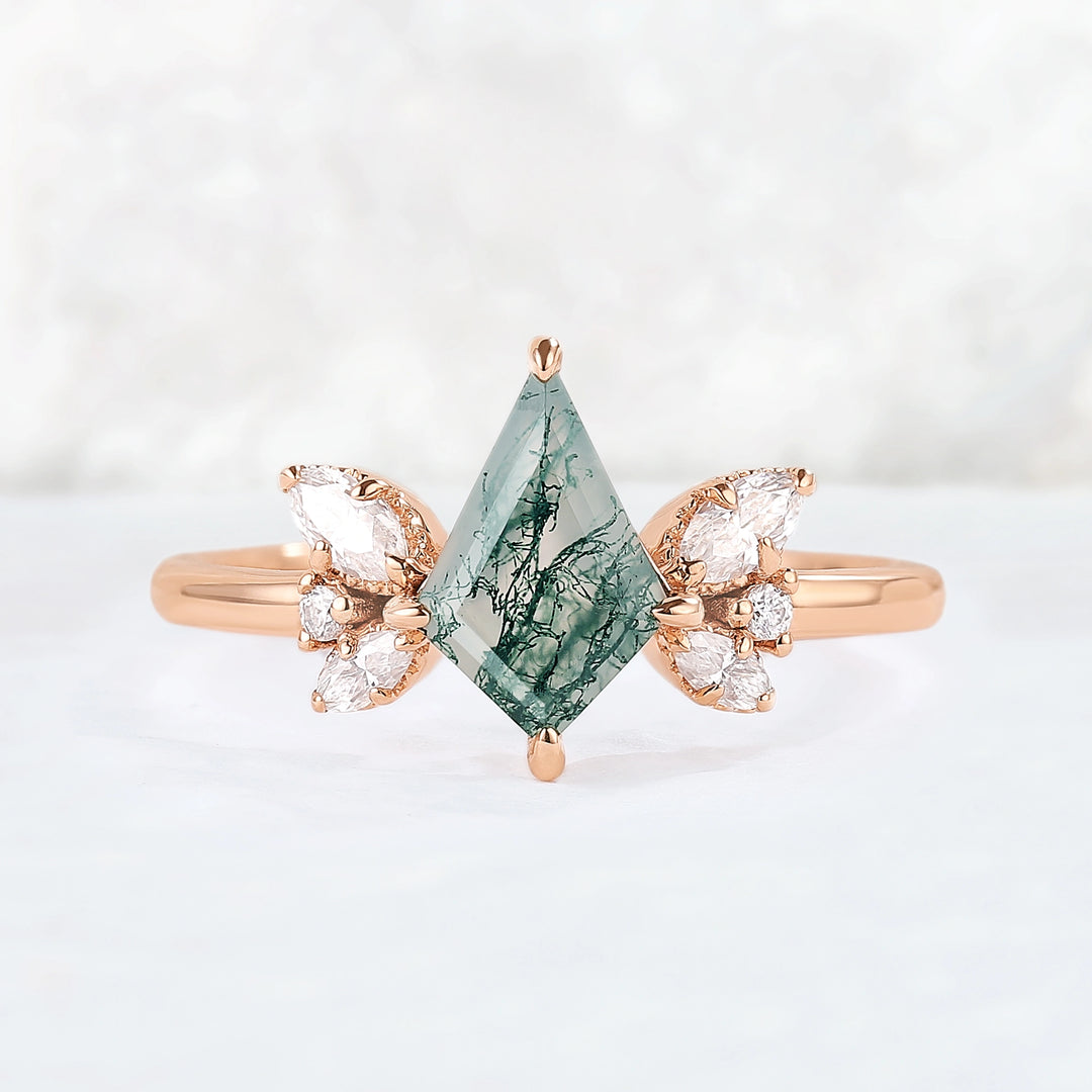 Unique kite Cut Moss Agate Art Decor Gemstone Ring