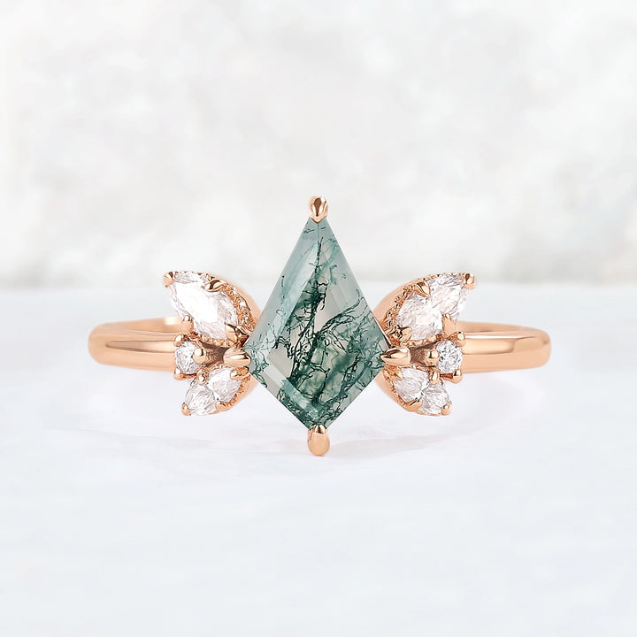 Unique kite Cut Moss Agate Art Decor Gemstone Ring