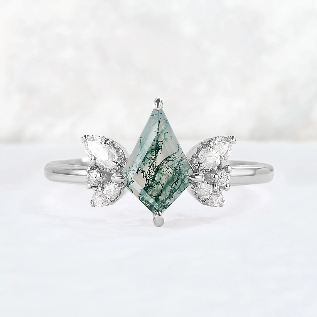 Unique kite Cut Moss Agate Art Decor Gemstone Ring