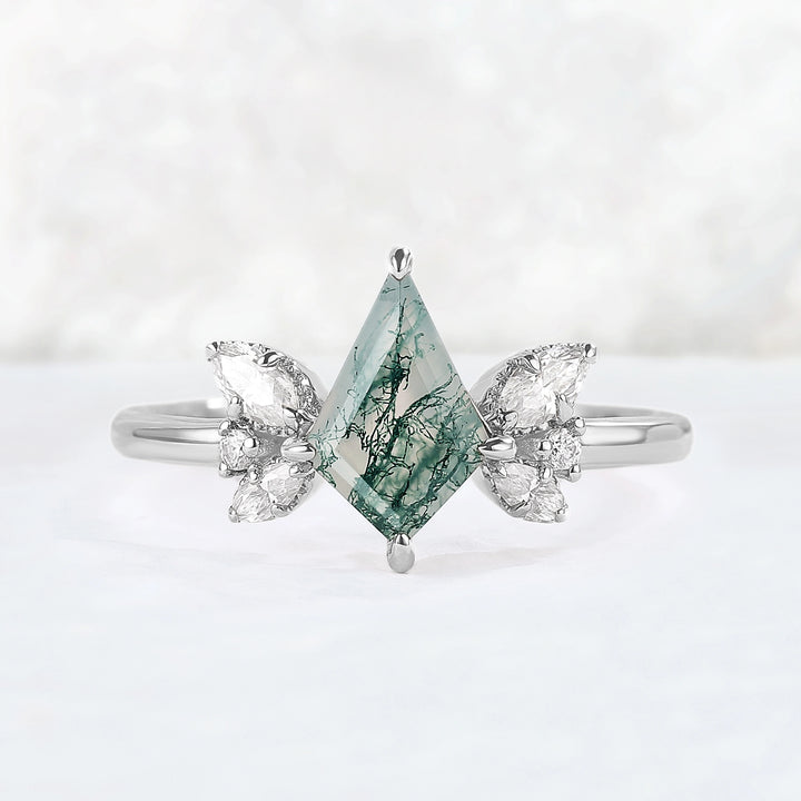 Unique kite Cut Moss Agate Art Decor Gemstone Ring