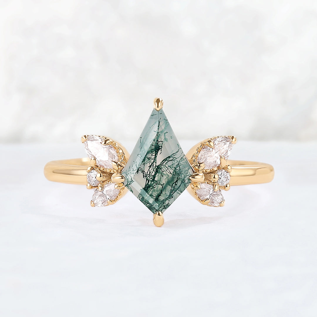 Unique kite Cut Moss Agate Art Decor Gemstone Ring