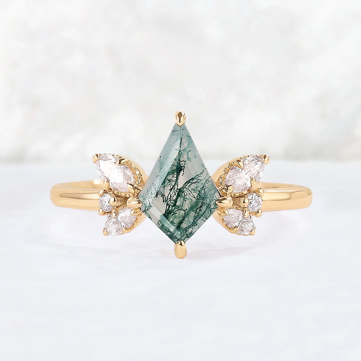 Unique kite Cut Moss Agate Art Decor Gemstone Ring