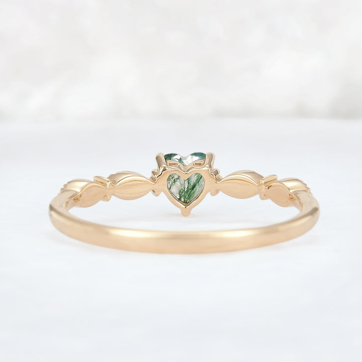 Vintage Heart Shaped Cut Moss Agate and Moissanite Engagement Ring - Iver Jewelry