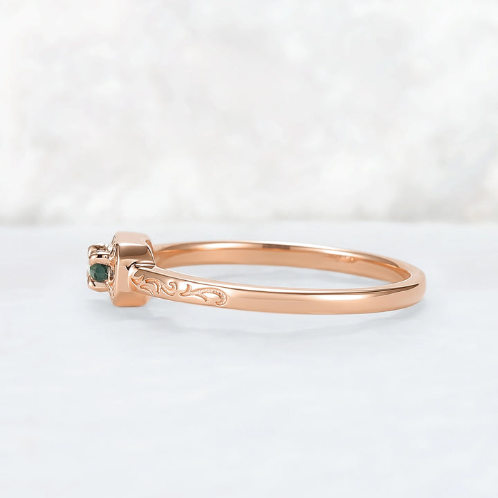 Vintage Marquise Cut Moss Agate Mobius Rose Gold Wedding Band