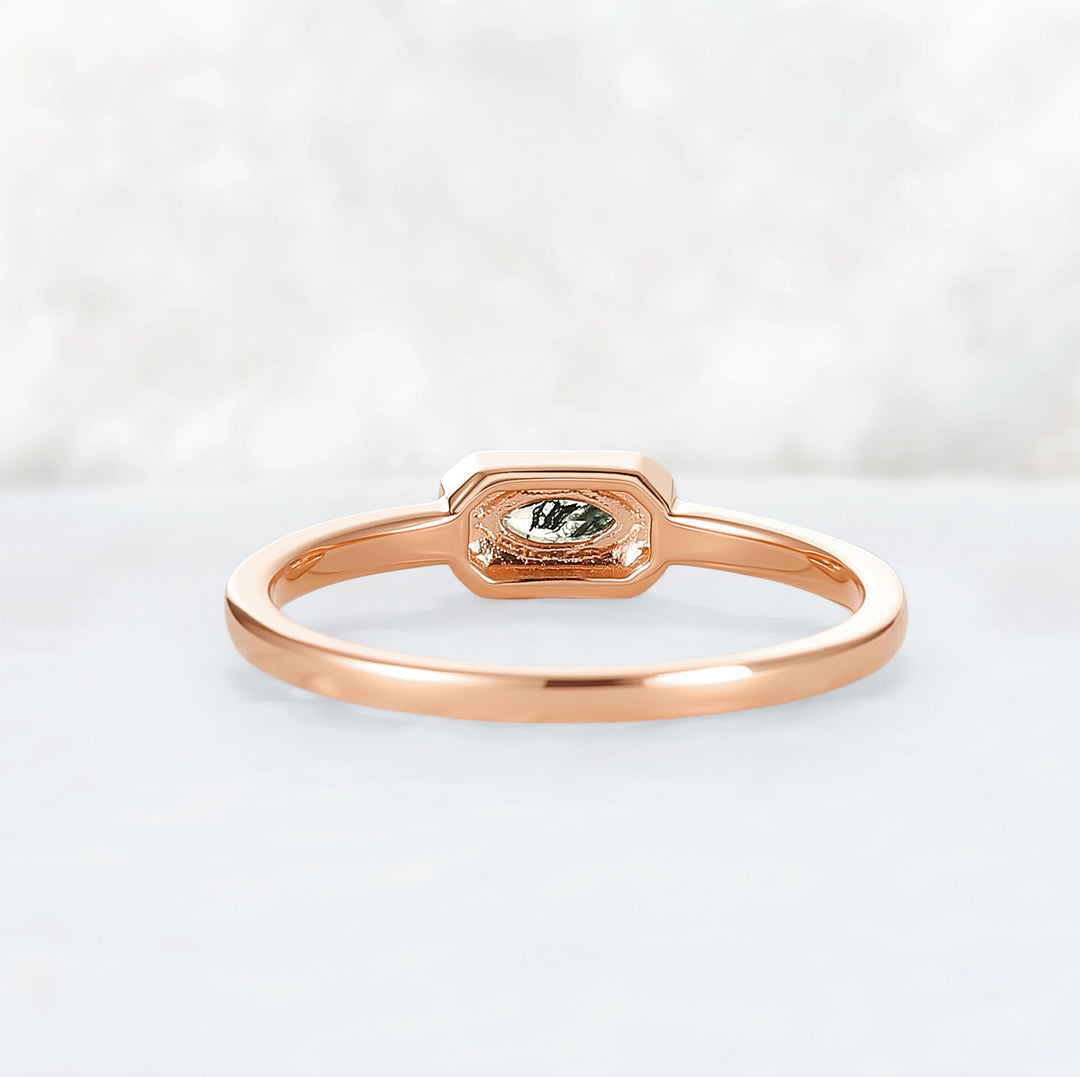 Vintage Marquise Cut Moss Agate Mobius Rose Gold Wedding Band
