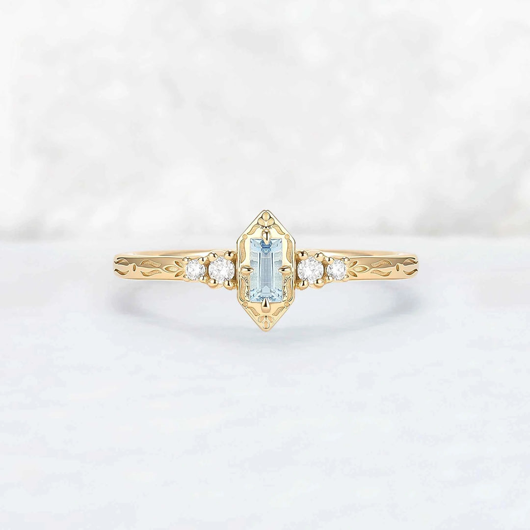 Vintige Baguette Cut Aquamarine Straight Wedding Ring