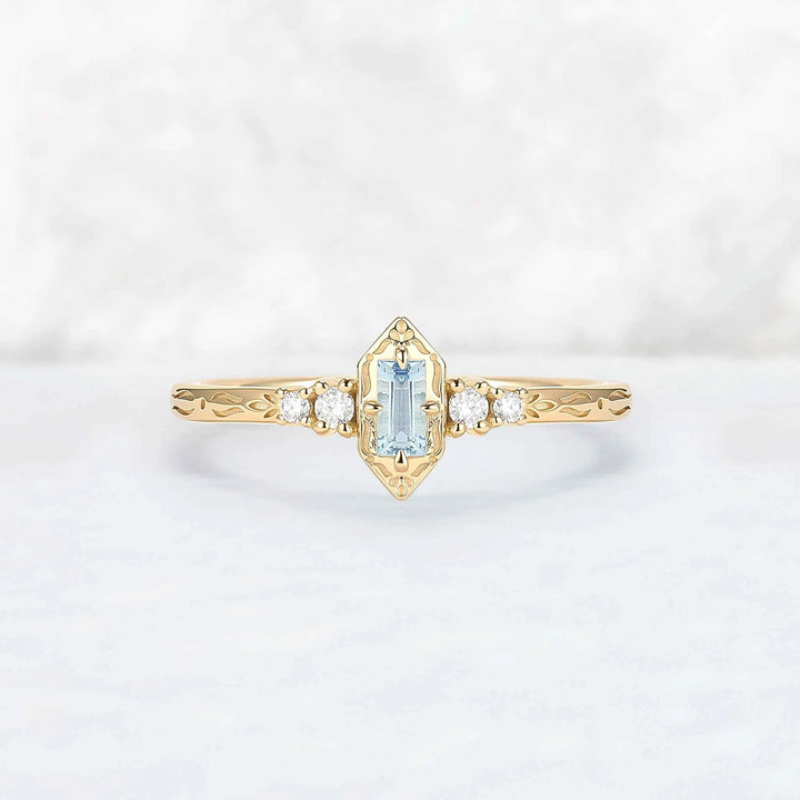 Vintige Baguette Cut Aquamarine Straight Wedding Ring