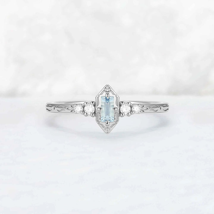 Vintige Baguette Cut Aquamarine Straight Wedding Ring