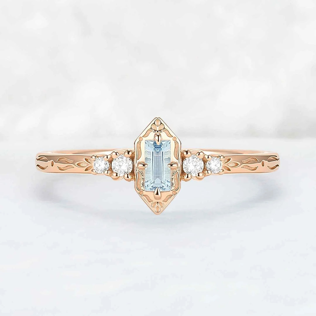 Vintige Baguette Cut Aquamarine Straight Wedding Ring