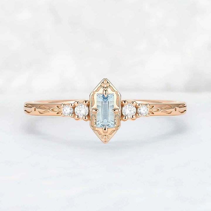 Vintige Baguette Cut Aquamarine Straight Wedding Ring