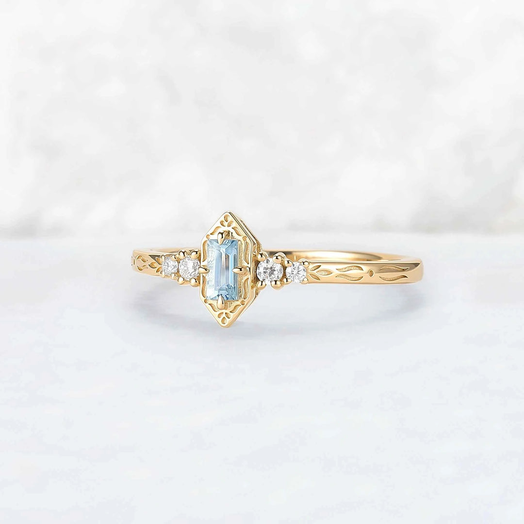Vintige Baguette Cut Aquamarine Straight Wedding Ring