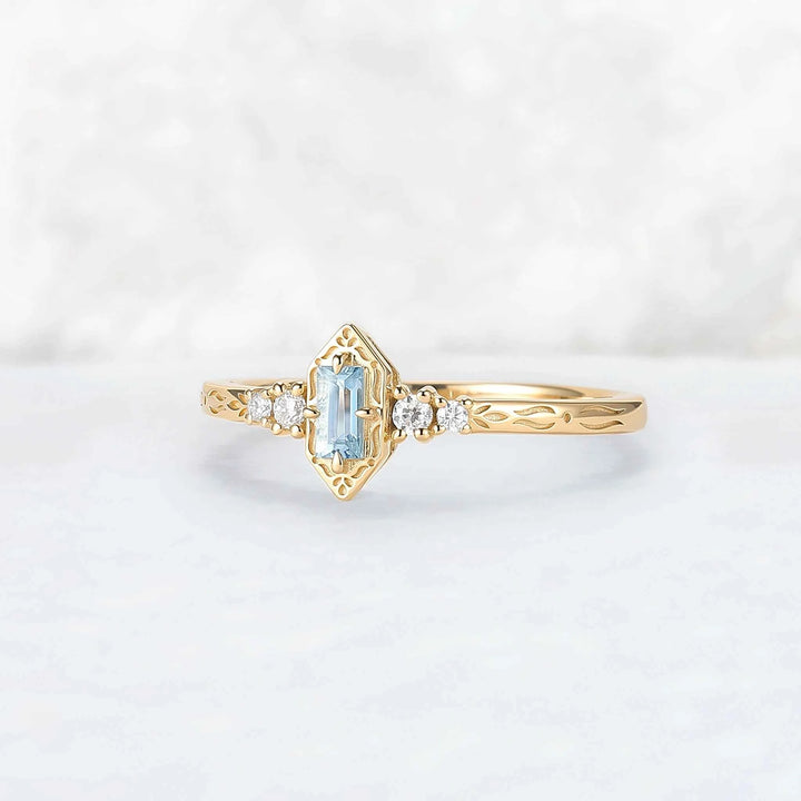 Vintige Baguette Cut Aquamarine Straight Wedding Ring