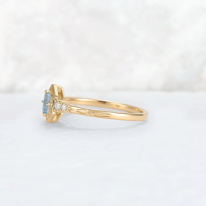 Vintige Baguette Cut Aquamarine Straight Wedding Ring