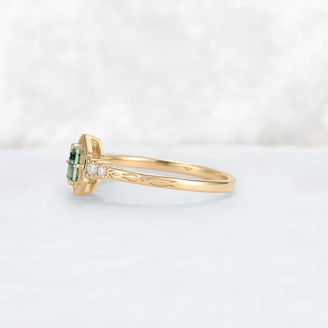Vintige Baguette Cut Moss Agate Straight Wedding Ring