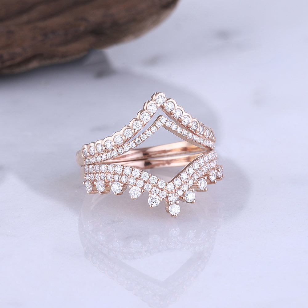 chevron moissanite half enternity 14k rose gold bridal ring