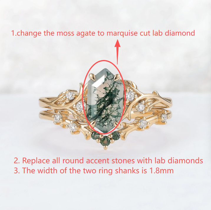 Custom 2ct Marquise Cut Lab Diamonds 18K Yellow Gold Ring Set for Jackson Renet