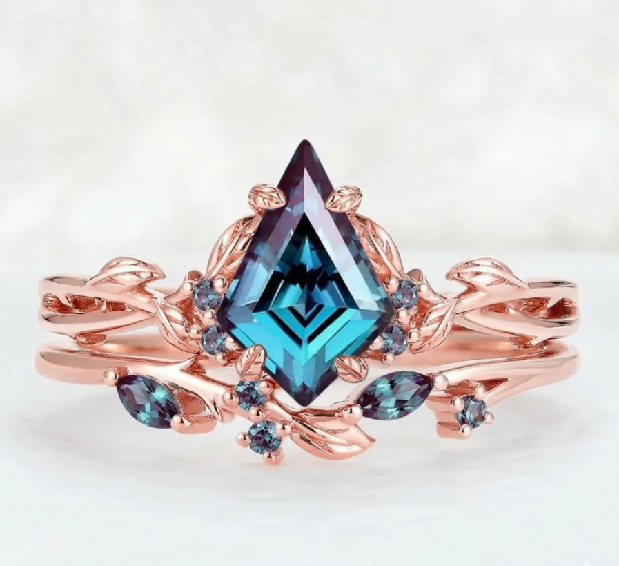 Custom Alexandrite Leaf Ring Set 2pcs for Evgenios Iver - US 7