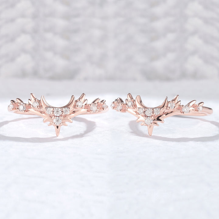 Unique Moissanite Antlers and Moon Style Silver Wedding Band - Iver Jewelry
