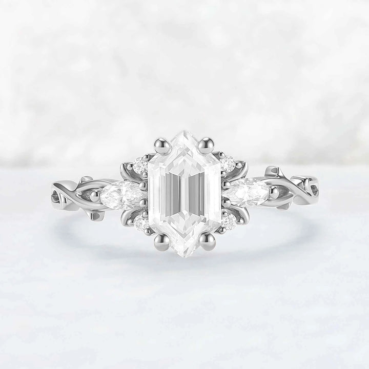 Unique Hexagon Cut Moissanite Vine Gemstone Ring Set 2pcs