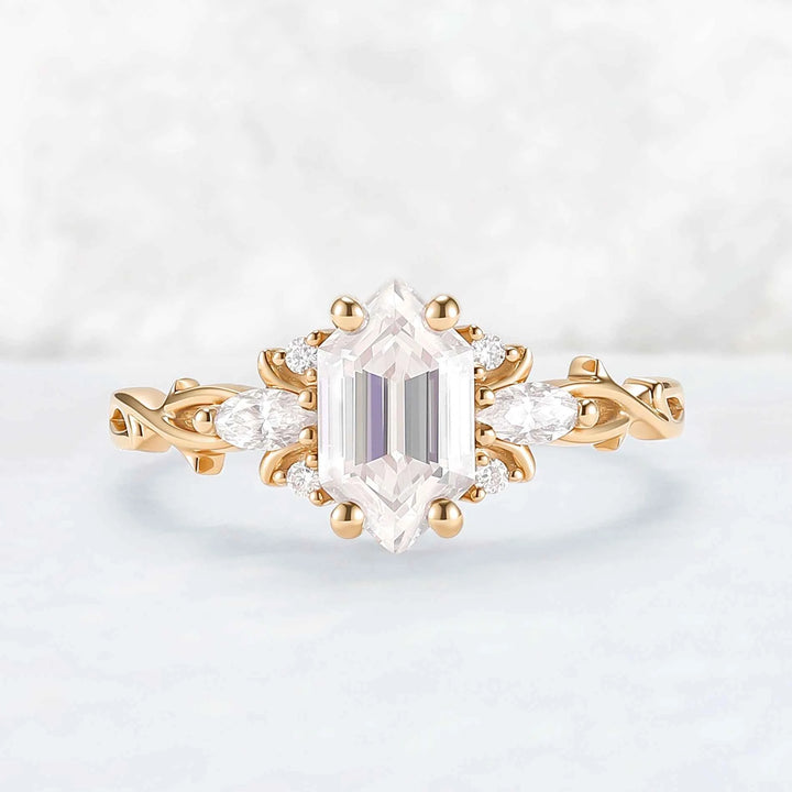Unique Hexagon Cut Moissanite Vine Gemstone Ring Set 2pcs