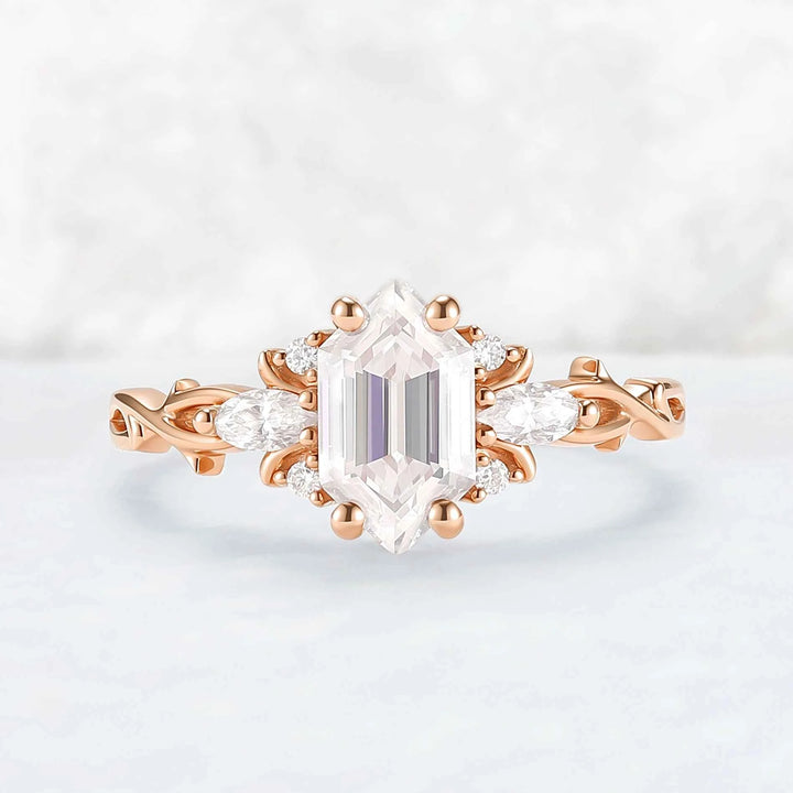 Unique Hexagon Cut Moissanite Vine Gemstone Ring Set 2pcs