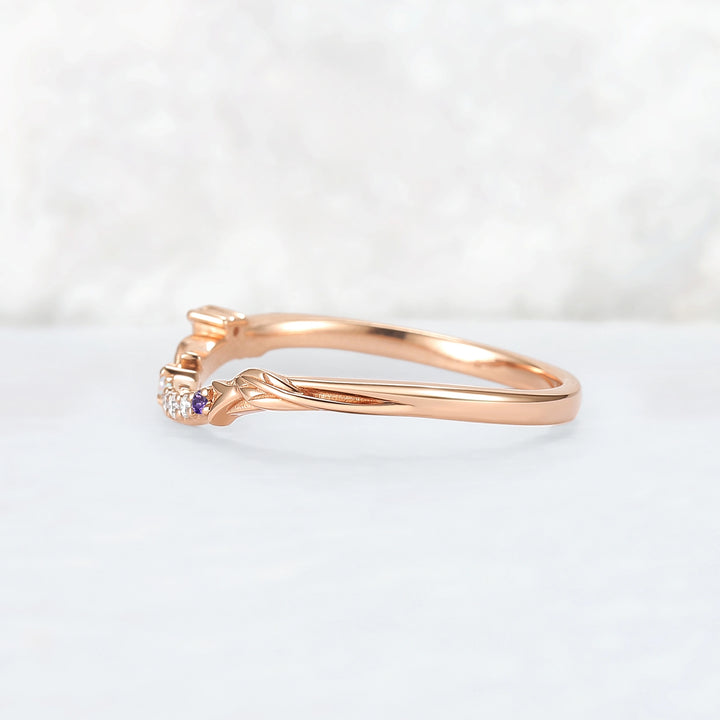 Curved Opal and Moissanite Leafy Wedding Ring