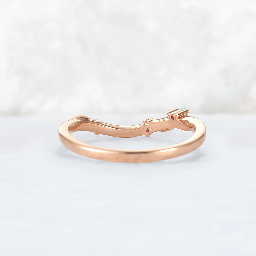 Curved Opal and Moissanite Leafy Wedding Ring
