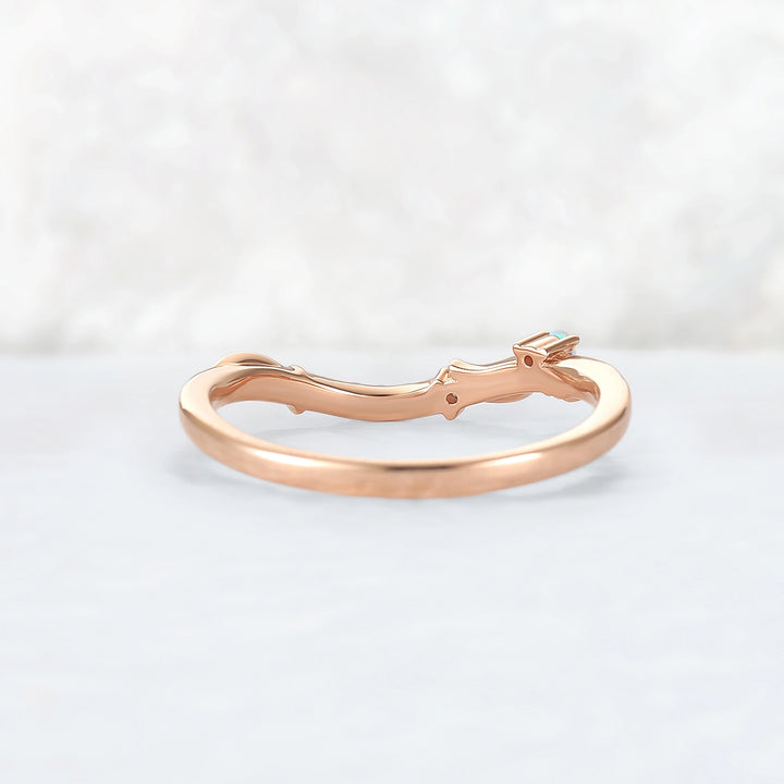 Curved Opal and Moissanite Leafy Wedding Ring